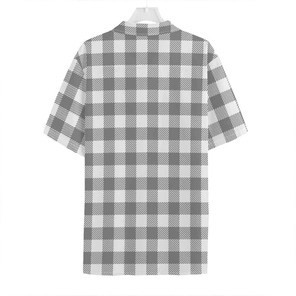 Grey And White Gingham Pattern Print Hawaiian Shirt