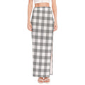 Grey And White Gingham Pattern Print High Slit Maxi Skirt