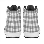 Grey And White Gingham Pattern Print High Top Leather Sneakers