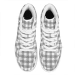 Grey And White Gingham Pattern Print High Top Leather Sneakers