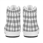 Grey And White Gingham Pattern Print High Top Leather Sneakers