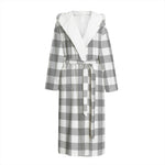 Grey And White Gingham Pattern Print Hooded Bathrobe