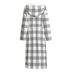 Grey And White Gingham Pattern Print Hooded Bathrobe