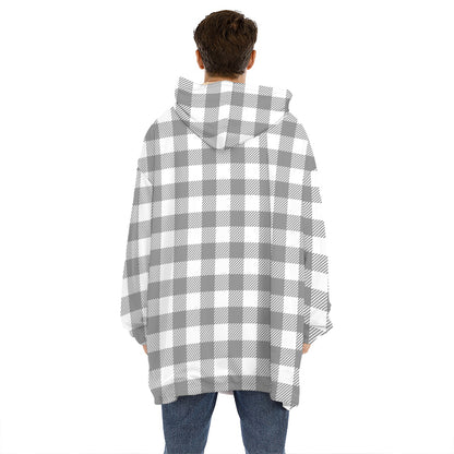 Grey And White Gingham Pattern Print Hoodie Blanket