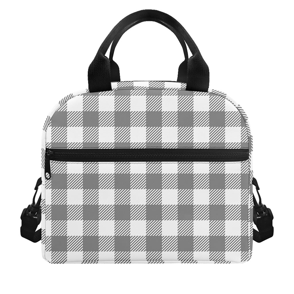 Grey And White Gingham Pattern Print Insulated Lunch Bag