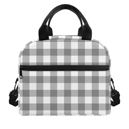 Grey And White Gingham Pattern Print Insulated Lunch Bag