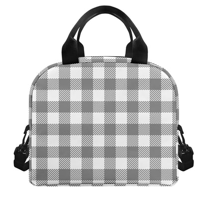 Grey And White Gingham Pattern Print Insulated Lunch Bag