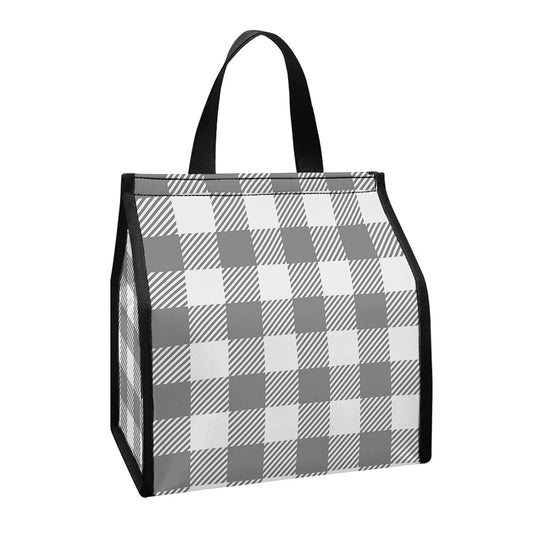 Grey And White Gingham Pattern Print Insulated Lunch Tote