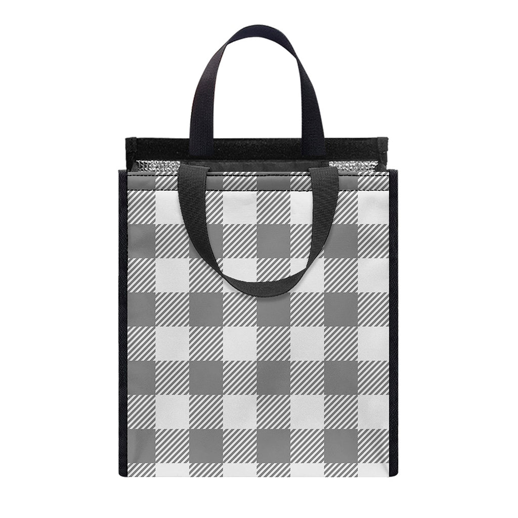 Grey And White Gingham Pattern Print Insulated Lunch Tote