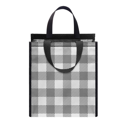 Grey And White Gingham Pattern Print Insulated Lunch Tote