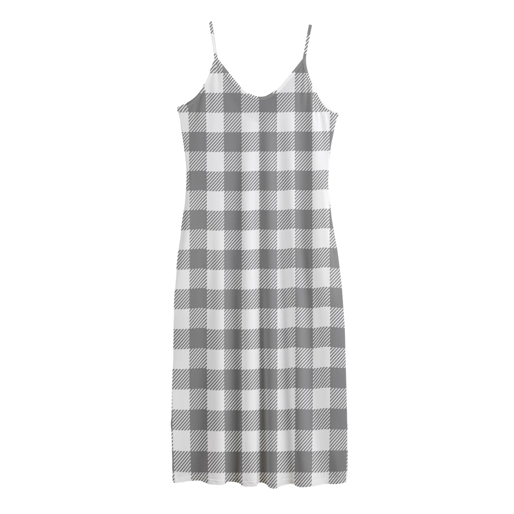 Grey And White Gingham Pattern Print Jersey Midi Cami Dress