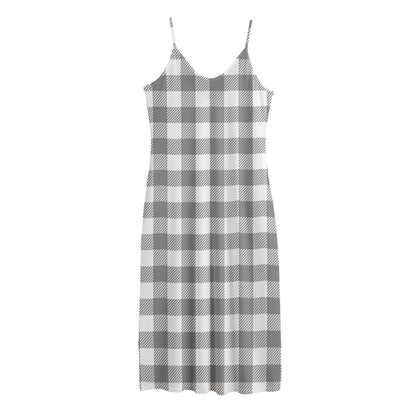 Grey And White Gingham Pattern Print Jersey Midi Cami Dress