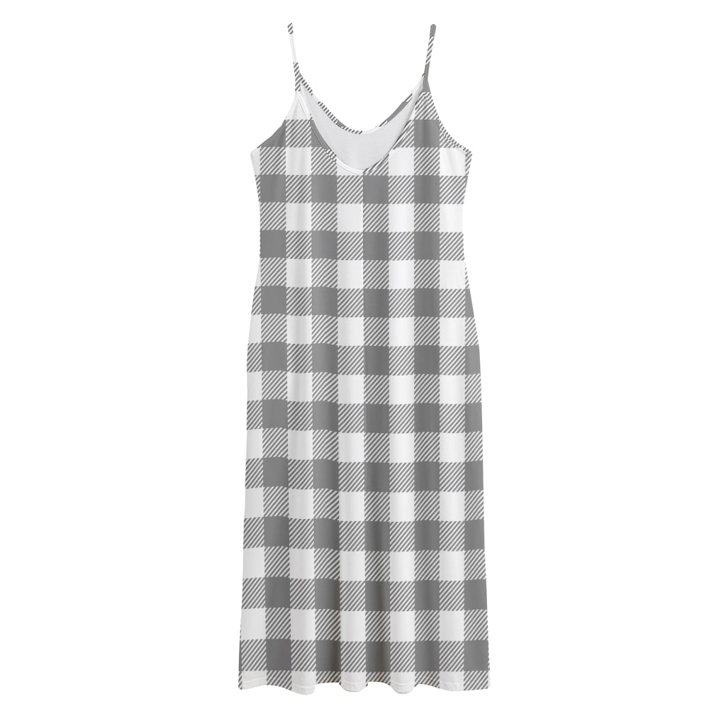 Grey And White Gingham Pattern Print Jersey Midi Cami Dress