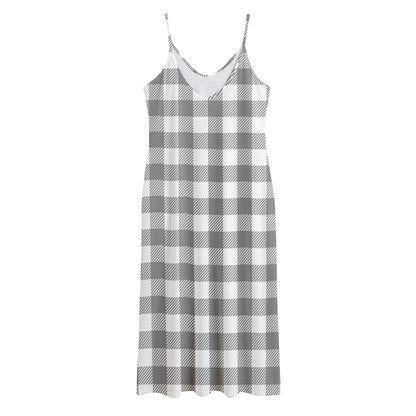 Grey And White Gingham Pattern Print Jersey Midi Cami Dress