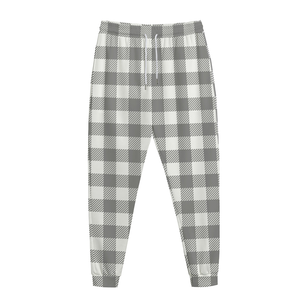 Grey And White Gingham Pattern Print Jogger Pants