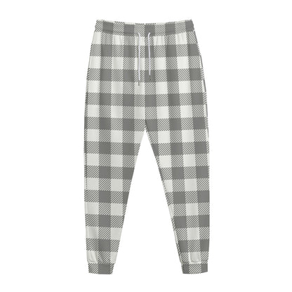 Grey And White Gingham Pattern Print Jogger Pants