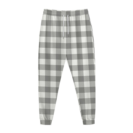 Grey And White Gingham Pattern Print Jogger Pants