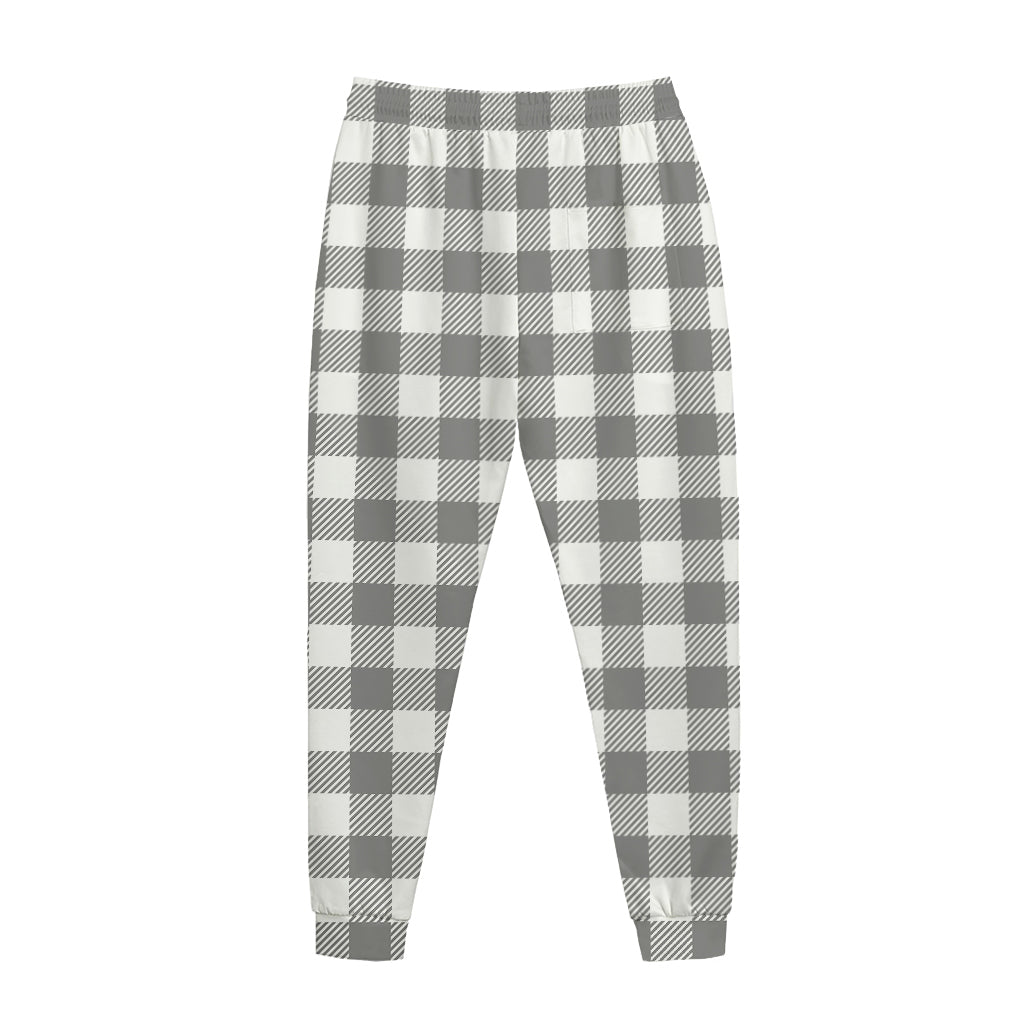 Grey And White Gingham Pattern Print Jogger Pants