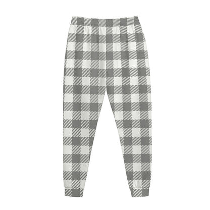 Grey And White Gingham Pattern Print Jogger Pants