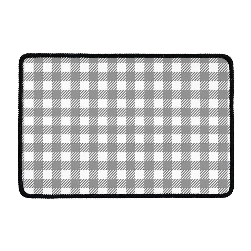 Grey And White Gingham Pattern Print Kitchen Mat