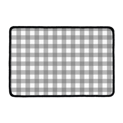 Grey And White Gingham Pattern Print Kitchen Mat