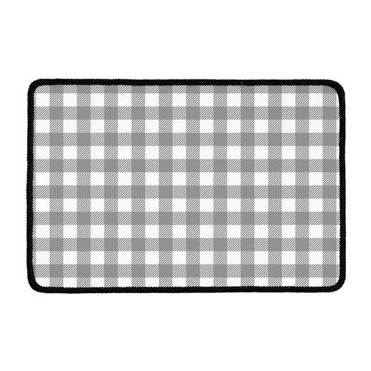 Grey And White Gingham Pattern Print Kitchen Mat
