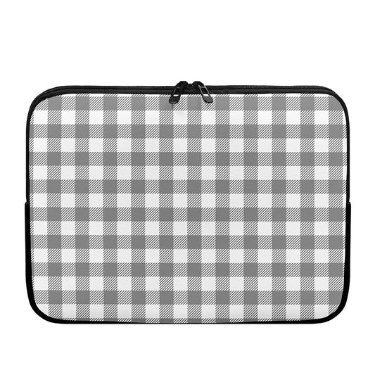 Grey And White Gingham Pattern Print Laptop Sleeve