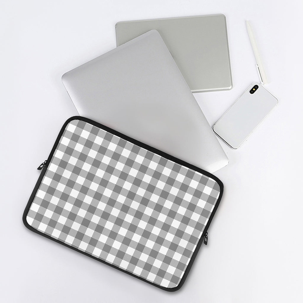 Grey And White Gingham Pattern Print Laptop Sleeve