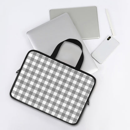 Grey And White Gingham Pattern Print Laptop Sleeve With Handle