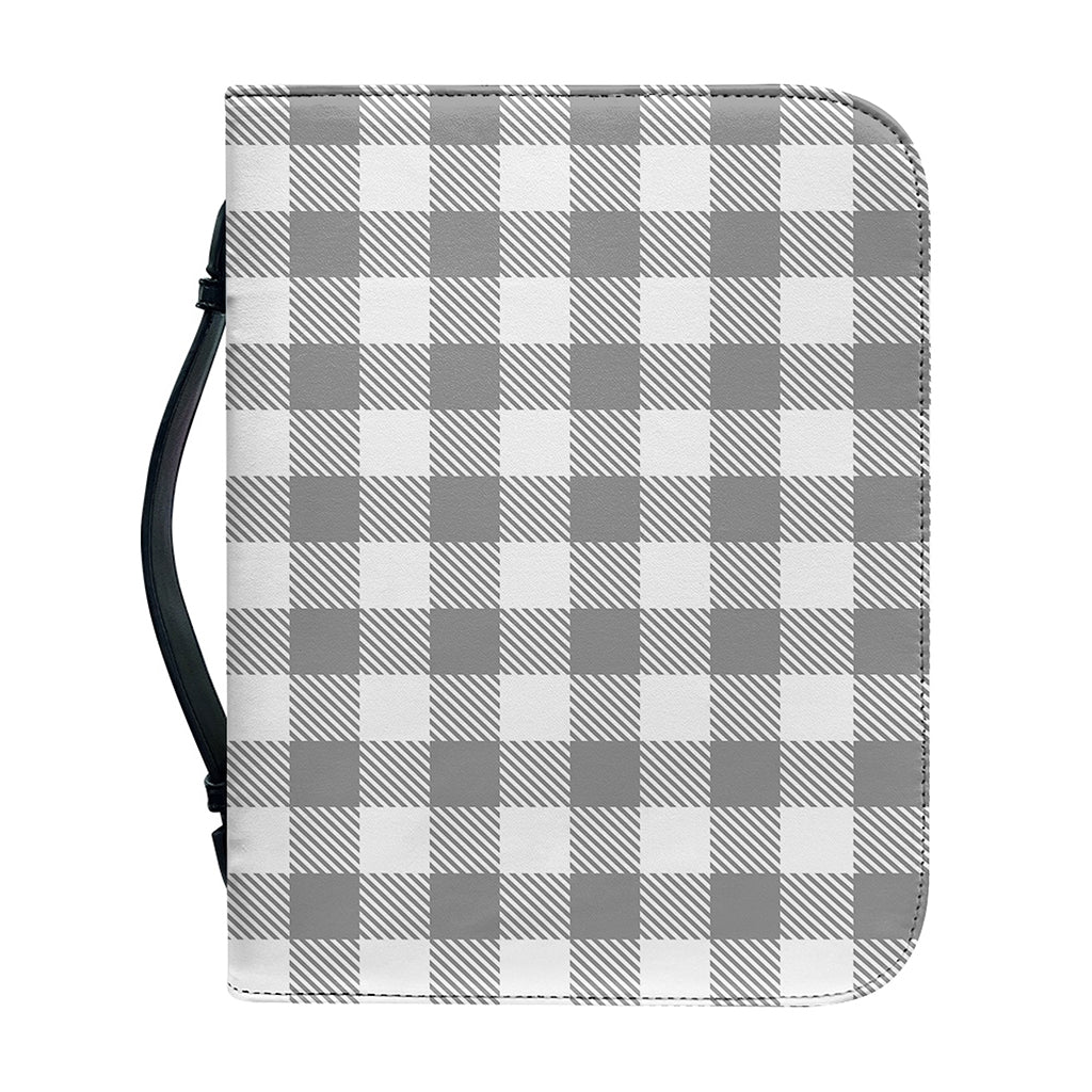 Grey And White Gingham Pattern Print Leather Bible Cover