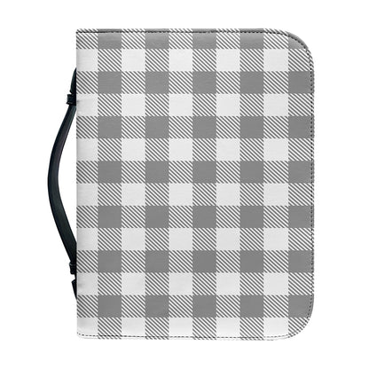 Grey And White Gingham Pattern Print Leather Bible Cover