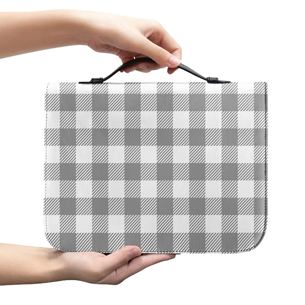 Grey And White Gingham Pattern Print Leather Bible Cover