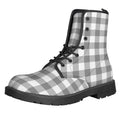 Grey And White Gingham Pattern Print Lace-Up Boots