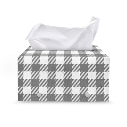 Grey And White Gingham Pattern Print Leather Tissue Box Cover