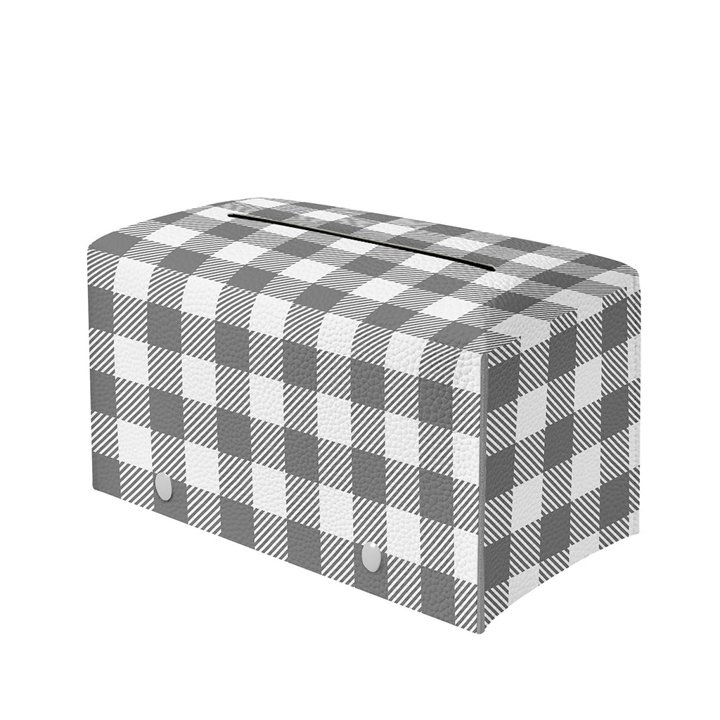 Grey And White Gingham Pattern Print Leather Tissue Box Cover