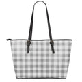 Grey And White Gingham Pattern Print Leather Tote Bag With Zipper