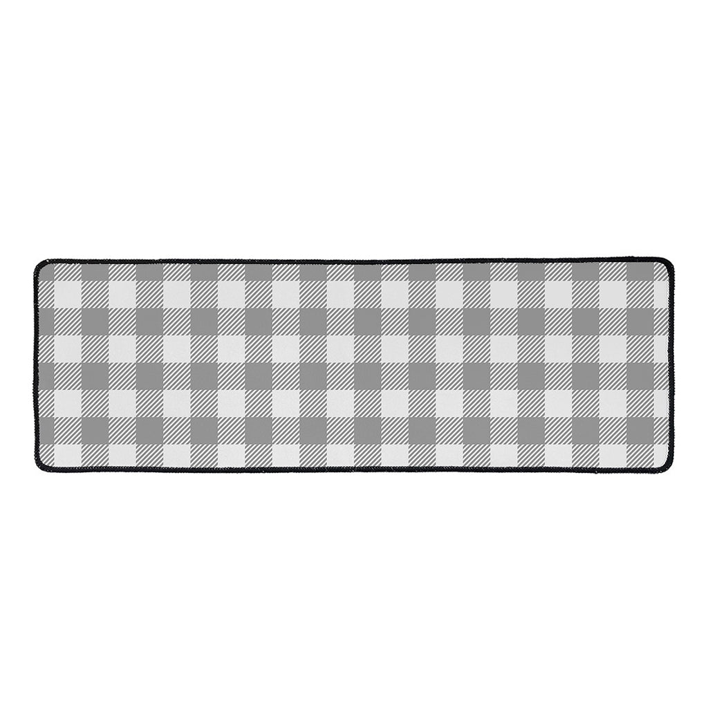 Grey And White Gingham Pattern Print Long Kitchen Mat