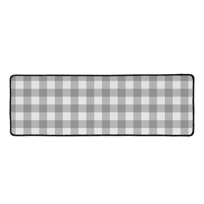 Grey And White Gingham Pattern Print Long Kitchen Mat