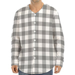 Grey And White Gingham Pattern Print Long Sleeve Baseball Jersey