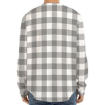 Grey And White Gingham Pattern Print Long Sleeve Baseball Jersey