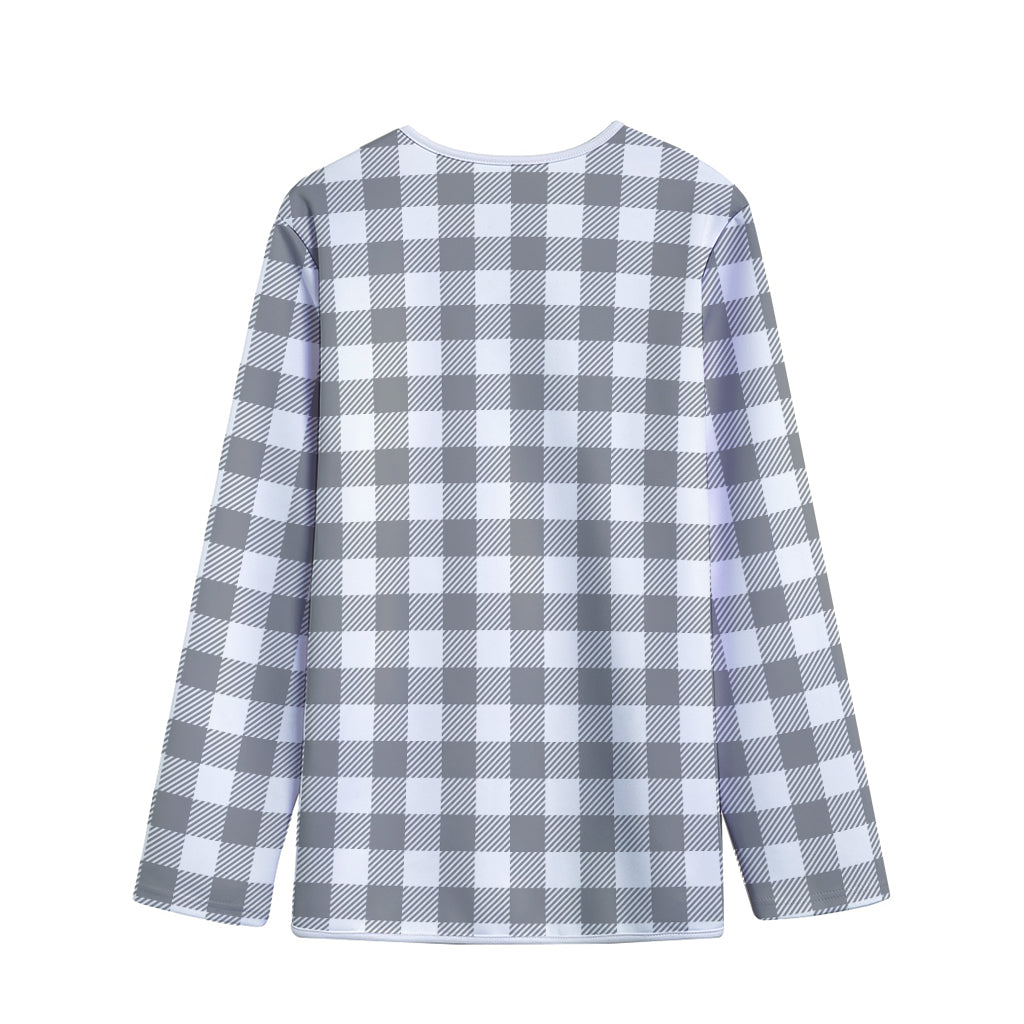 Grey And White Gingham Pattern Print Long Sleeve Short Coat