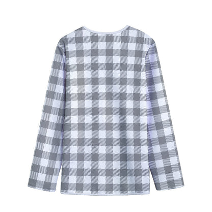 Grey And White Gingham Pattern Print Long Sleeve Short Coat