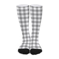 Grey And White Gingham Pattern Print Long Socks