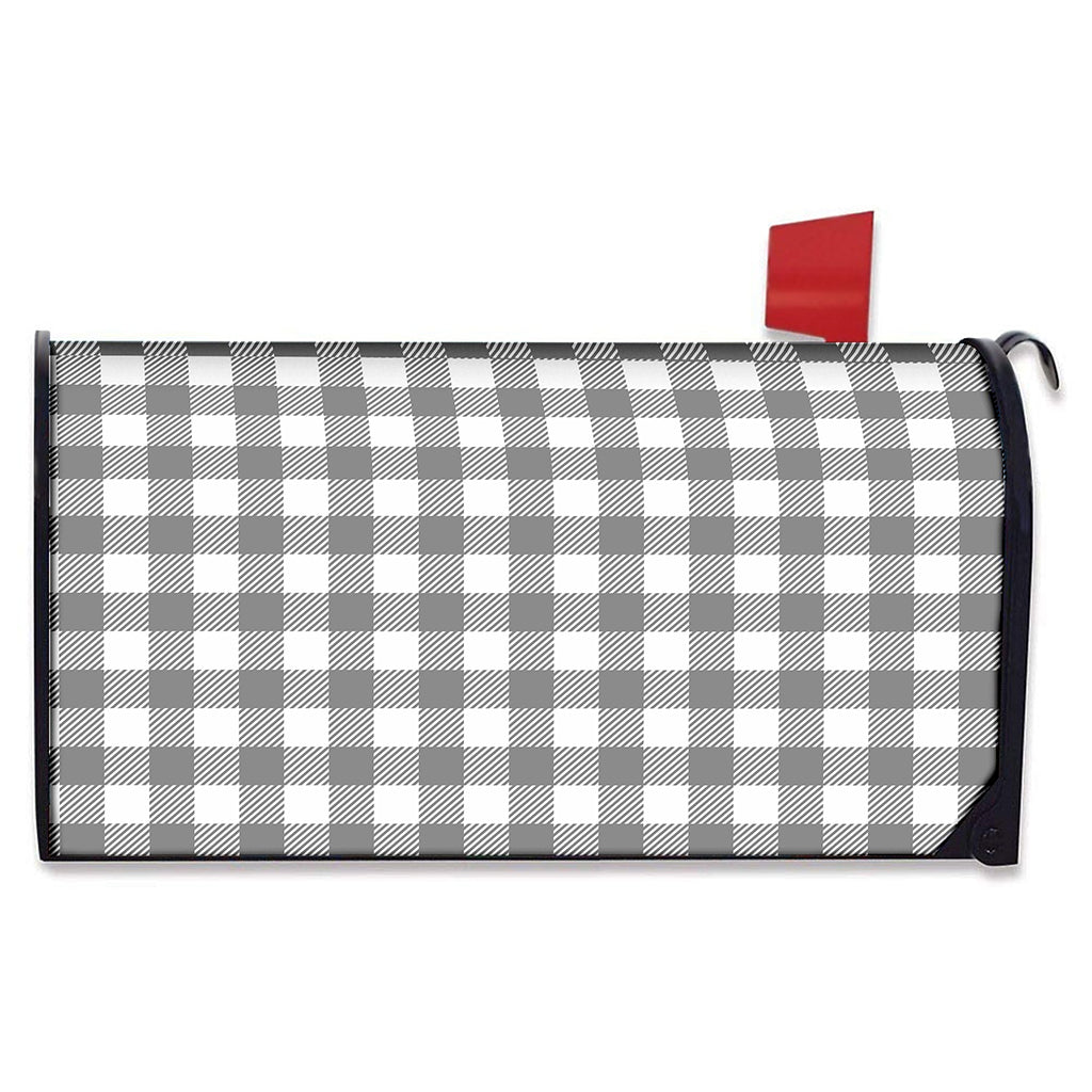 Grey And White Gingham Pattern Print Mailbox Cover