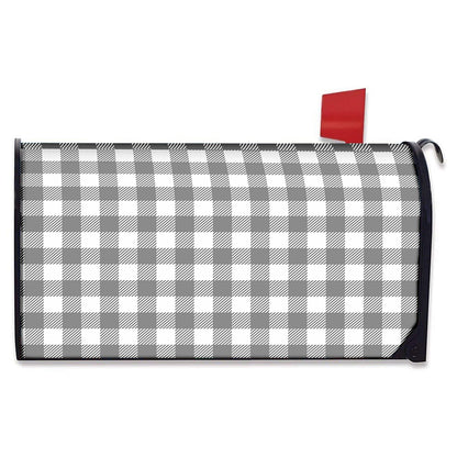 Grey And White Gingham Pattern Print Mailbox Cover