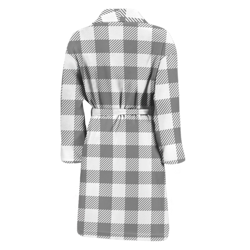 Grey And White Gingham Pattern Print Men's Bathrobe
