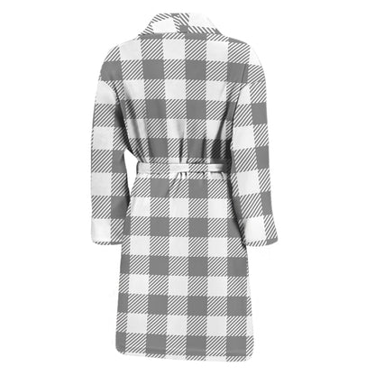 Grey And White Gingham Pattern Print Men's Bathrobe
