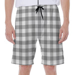 Grey And White Gingham Pattern Print Men's Beach Shorts