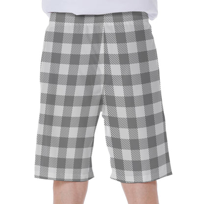 Grey And White Gingham Pattern Print Men's Beach Shorts