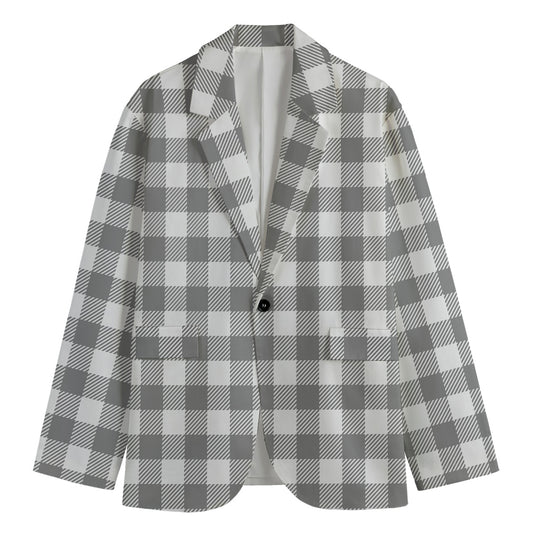Grey And White Gingham Pattern Print Men's Blazer
